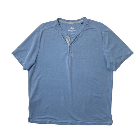 Tommy Bahama Shirt Mens L Large Delft Blue Henley Lightweight Lyocell Blend - Picture 1 of 9